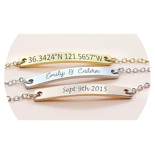 Somethings2share Personalized Engraved Etched Bracelet Bespoke Scripture Coordinates Name Date bespoke Unique Keepsake Jewelry Birthdays Celebrations Friendship Love Xmas Gift Idea (Rose gold color)