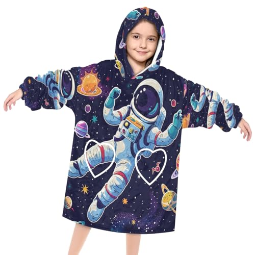 Wearable Blanket Hoodie for Kids, Wise Astronaut Fleece Sweatshirt Blanket Oversized Blanket Sweatshirt with Pocket Flannel Warm Hooded Blanket 6-10 Year Old Girl Boy Gift, One Size