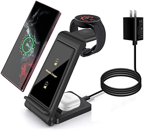 3 in 1 Wireless Charger DINTNCCM Fast Wireless Charging Stand Station Foldable for Samsung Galaxy S23/S22/S21/S20 Ultra/S10/S9/S8 Plus, Galaxy Watch5/4/3,Active 2/1, Galaxy Buds (Black- for Samsung)