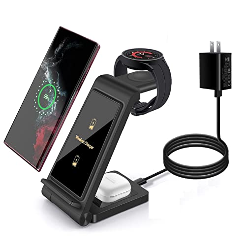 3 In 1 Wireless Charger Dintnccm Fast Wireless Charging Stand Station Foldable For Samsung Galaxy S23/S22/S21/S20 Ultra/S10/S9/S8 Plus, Galaxy Watch5/4/3,Active 2/1, Galaxy Buds (Black- For Samsung) #TOP17