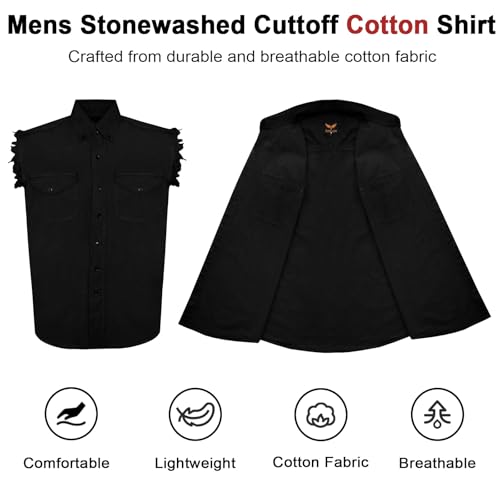 Dream Apparel Mens Cut Off Button-Down Cotton Denim Shirt Lightweight Stonewashed Frayed Sleeveless Shirt w/ 2 Chest Pockets2