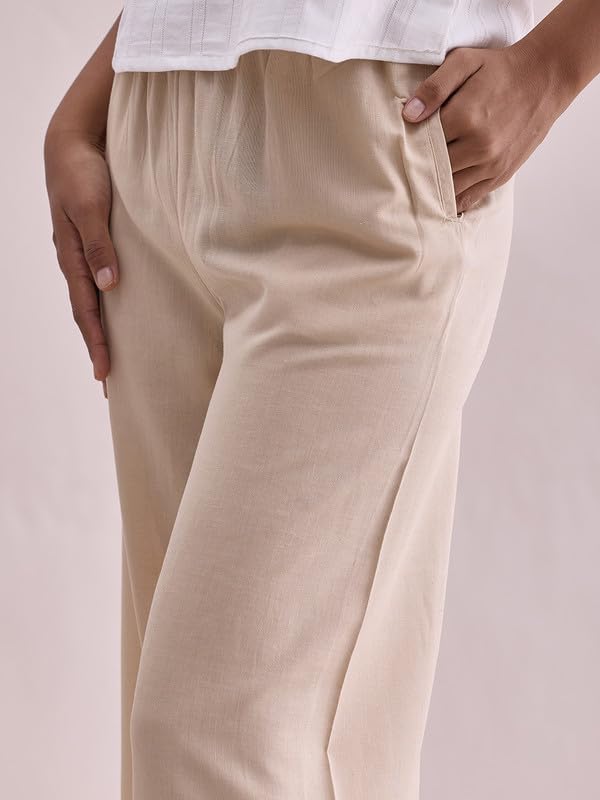 Image of GO COLORS Soft Linen Wide Pant Full Length for Women| Breathable, Mid Rise