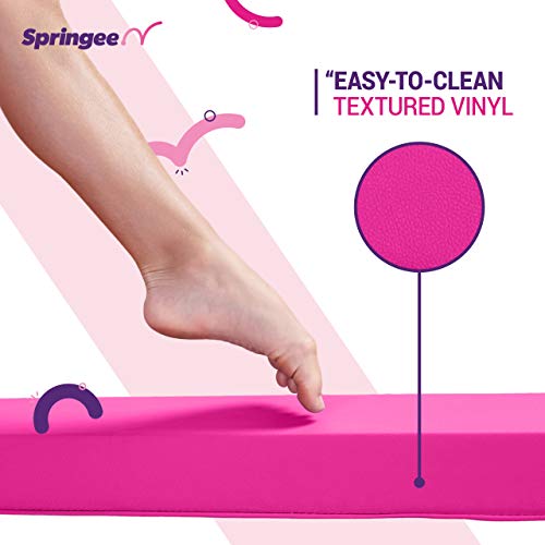 Springee 9ft Balance Beam - Extra Firm - Vinyl Folding Gymnastics Beam for Home - Pink