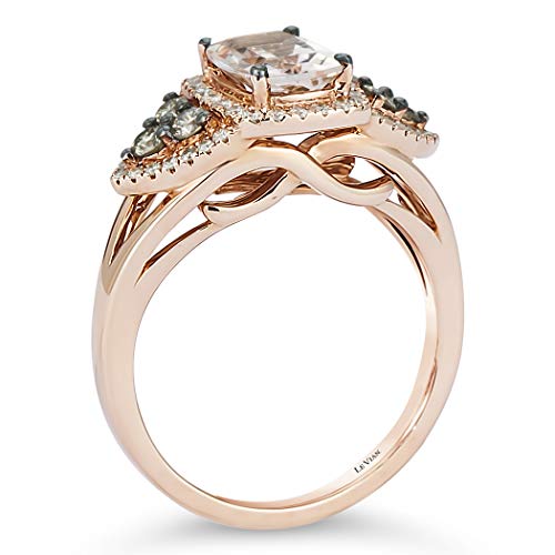 LeVian 14K Rose Gold Cushion Cut Morganite & 1/2 Cttw White & Chocolate Diamond Halo Engagement Ring (Fancy Brown/G-H Color, VS2-SI2 Clarity)4