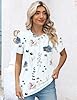 Rapbin Crew Neck Shirts for Women Short Sleeve Cute Pleated Summer Blouses Fashion Ladies Tops,White Floral,XXL #2