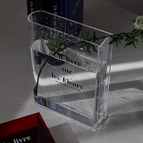 Book Flower Vase Clear - 8 Inch Acrylic Clear Book Flower Vase, Unbreakable Acrylic Desktop Vase wit