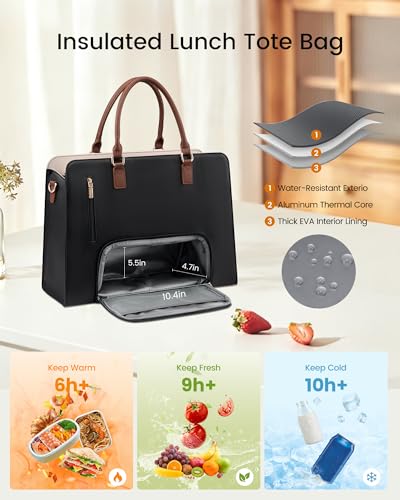 Image of LOVEVOOK Laptop Tote Bag for Women,Leather Work Bag with Tumbler Holder