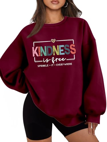 Quzawgohe Kindness Is Free Sweatshirt Women Casual Fleece Lined Long