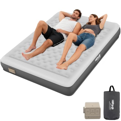 HiiPeak Queen Air Mattress Bed with Removable Multi-function Air Pump, Self Inflatable TPU ECO Blow Up Bed, All Night Stability No Lost Air, No Peculiar Smell for Camping, Home, Guests Portable Travel