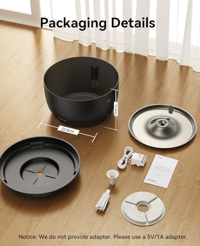 FEELNEEDY Trinkbrunnen für Katzen - 3L Katzenbrunnen Leise mit Aktivkohlefilter - Trinkschale aus Edelstahl - Durchsichtiger Wassertank - Wasserbrunnen für Katzen - Schwarz