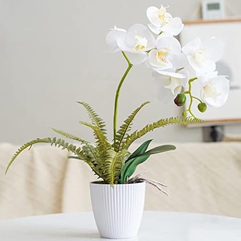Ohmywor Artificial Flowers in Pot Look Real Orchid Artificial Flowers Indoors for Decoration Faux Flower Arrangements Table Centerpiece Flower Ornaments for Living Room Bathroom Cover