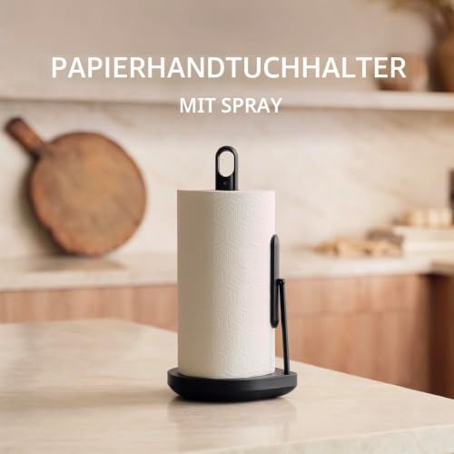simplehuman Stehender Papierhandtuchhalter mit Sprühpumpe, schwarzer Edelstahl