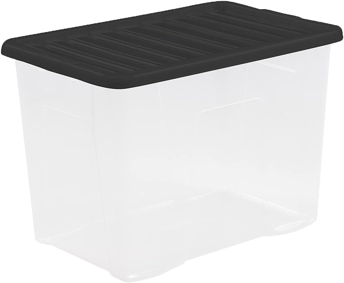 80 Liter Crystal Clear Plastic Storage Box With Secure Clip on Lid