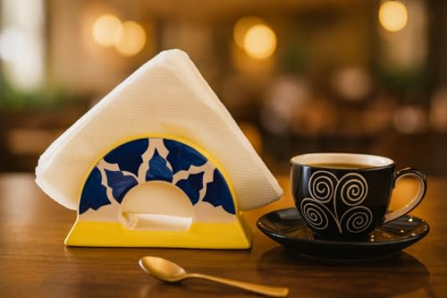 Image of HS HINDUSTANI SAUDAGAR Blue Umrao Ceramic Tissue Paper Holder Handmade Napkin Stand for Kitchen Dining Table Tissue Holders for Hotel Cafe & Restaurant Ideal for Home Office Desk Decor and Gifting.