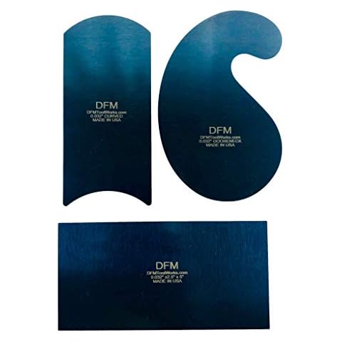 DFM Tool Works Blue Curved Cabinet Scraper Cards - Cabinet Scraper for Woodworking, Card Scraper Tool for Precision and Fine Finishes - Ideal Tool for Woodworking Projects - Made in USA (Set of 3) Cover