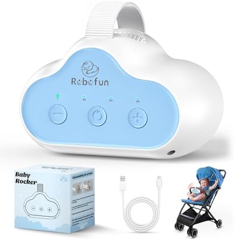Robofun Kinderwagenschaukler, Kinderwagen rüttler, Baby Rocker- Blau | Einschlafhilfe 30-60-90 Min Timer, 3 Einstellbare Geschwindigkeit, Sanftes Schütteln, lange Akkulaufzeit, USB