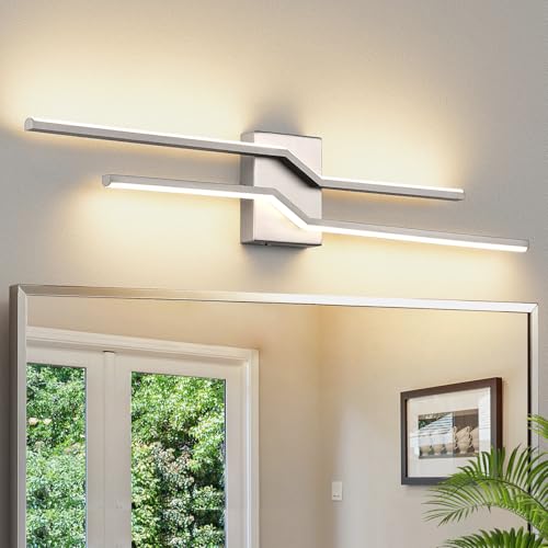 Image of 31.5 Inch Vnaity Lighting Led Bathroom Lights Over Mirror Brushed Nickel Dimmable 5CCT 32W Modern Bath Vanity Lights Bar Wall Sconces