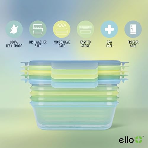 Image of Ello Snap & Nest 10-Piece 4.5 Cup Plastic Meal Prep Set, Reusable Food Containers for Healthy Eating, Freezer, Dishwasher Safe, Seafoam