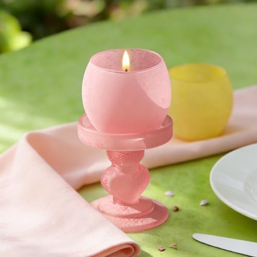 Frühlings Teelichtgläser 4er Set, Teelichthalter Glas für Ostern Deko, Elegante Kerzengläser für Votivkerzen, Vintage Kerzenhalter Glas als Frühlingsdeko & Tischdekoration für Hochzeit, Geburtstag