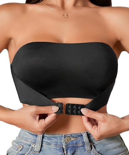 Varsbaby Bandeau-BH für Damen, ohne Träger, rutschfest, Silikon, elastischer Schlauch, ohne Polsterung, Schwarz , Large Varsbaby Bandeau-BH für Damen, ohne Träger, rutschfest, Silikon, elastischer Schlauch, ohne Polsterung, Schwarz , Large