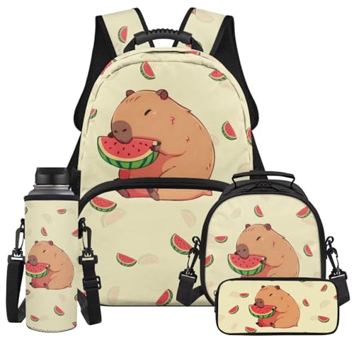 Capybara Watermelon Backpack for Kindergarten Boys Beige Elementary School Backpacks with Lunch Box Lightweight Schoolbags Set Girls Kawaii Toddler Elementary School Bag