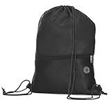 Mochila Saco Esportiva em Poliéster 210D, Multicolorida, com Bolso Frontal com Zíper, 43x32cm, 5 Cores (1, Preto)