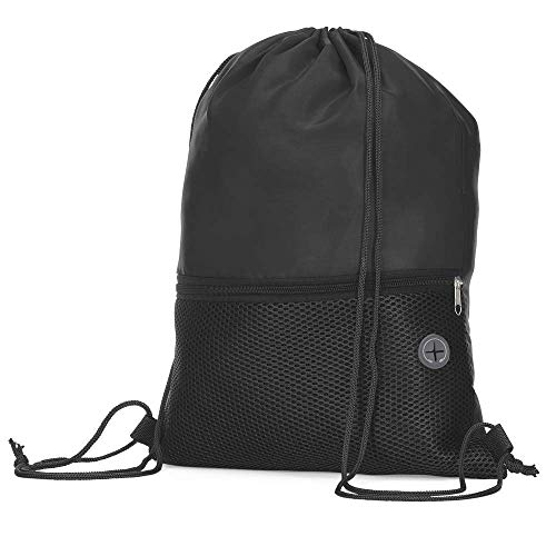 Mochila Saco Esportiva em Poliéster 210D, Multicolorida, com Bolso Frontal com Zíper, 43x32cm, 5 Cores (1, Preto)