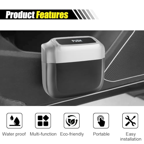 Image of Mini Car Trash Can with Lid, Leakproof & Waterproof Auto Dustbin Garbage Can with 30 Trash Bags, Car Organizer and Storage for Automotive Home Office Kitchen Bedroom (Silver, 1PCS)