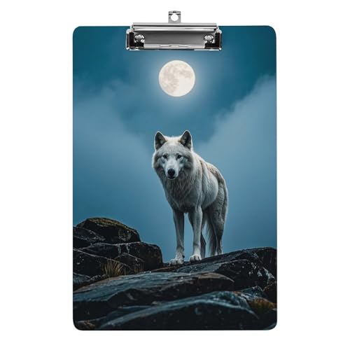 Porte-bloc acrylique A4 motif loup blanc sur rocher 31,8x21,6 cm
