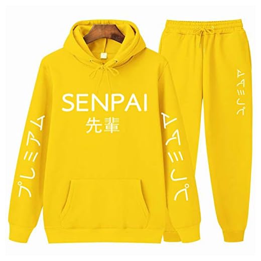 Hollister Hoodie Senpai Hoodie Fashion Fleece Hoodie + Pants Sweatsuit Oversized Sweatshirt Kvinnor gul 3XL