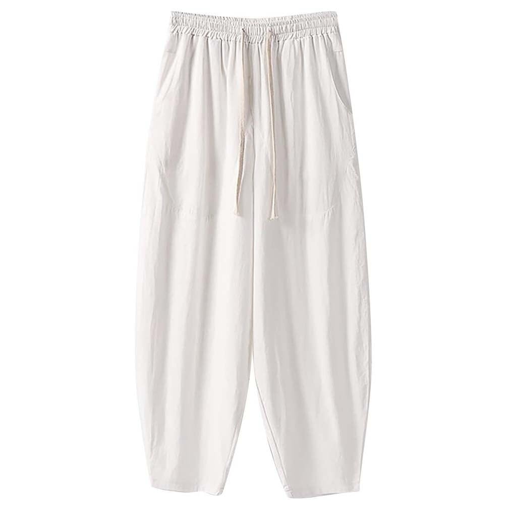 Harem spodnie męskie lniane spodnie z elastycznym pasem męskie spodnie letnie spodnie szerokie nogawki spodnie rekreacyjne spodnie chino workowate lniane spodnie sportowe lniane spodnie z kieszeniami