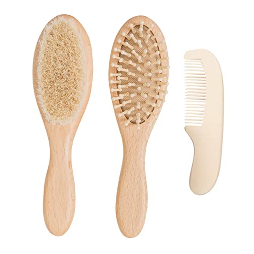 ibasenice Wooden Baby Brush Set Newborn Grooming Kit Soft Massage Brush Comb Scalp Massage Tools Bath Cleaning Brush Safe for Boys and Girls Adults
