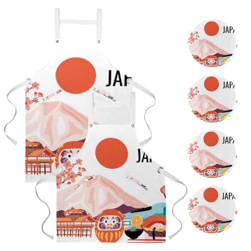 Tablier de serveuse Mont Fuji multicolore pour restaurant bistrot et pâtisserie