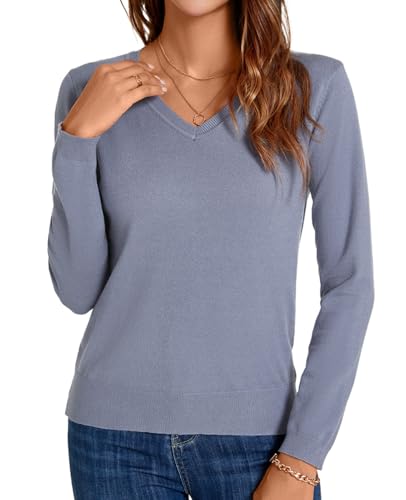 Image of MINTLIMIT Lightweight Sweaters for Women 2024 Casual Fall Long Sleeve Shirts Blouse Knit V Neck Pullover Sweater Tops