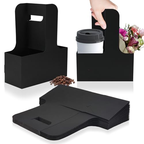 2 Cup Disposable Drink Carrier for Delivery with Handle 15 Count Black Paperboard Cup Holder Cup Carriers for Hot or Cold Drinks Coffee Carrier Food Delivery Take Out Cup Carriers (Black 15 PCs)