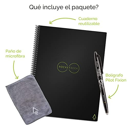Rocketbook Core Cuaderno Inteligente Reutilizable, Conectado Digitalmente con Bolígrafo, Paño y Aplicación, Rayas, Negro, Tamaño A4 21 cm x 29,7 cm, 32 Páginas - imagen 6