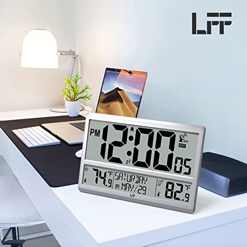 Lff Atomic Clock 4.5" Numbers, Digital Atomic Wall Clock Never Needs Setting, Battery Operated, With Indoor & Outdoor Temperature, Date, Time, Wireless Outdoor Sensor, Jumbo Display Easy To Read #TOP6
