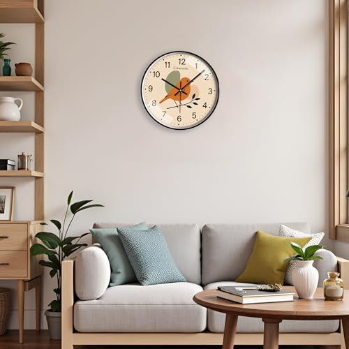 Image of Auromin Clock for Living Room Stylish - Designer Wall Clock | Modern Aesthetic Clock | Silent Non-Ticking Analog Wall Watch for Bedroom, Hall & Office (Beige-Bird, 30 cm)