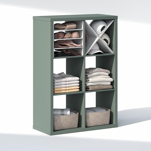 Image of Furinno Cubic Extra Thick 6-Cube Closet Organizers and Storage, Sage Green | 14.6 x 30 x 44 in, Open Shelf Closet Storage, Closet Organizer, for Wardrobe, Bedroom, Living Room