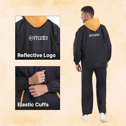 Image of Citizen Hooded Raincoat for Men Women Waterproof for Bike Riders HT Micro TPU Fabric Lightweight Stylish Sealed Hood, Large Pockets, Heavy-Duty Zippers Rainwear with Carry Pouch-CR018