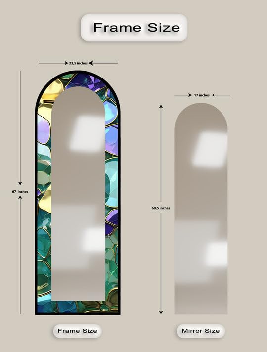 Specchio da pavimento astratto ad arco a tutta lunghezza - Specchio da pavimento con cornice nera e cornice nera, 67 x 170 cm (larghezza x altezza), effetto vetro lussuoso, con