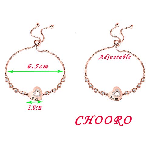 CHOORO Big Mid Lil Sister Copper Bracelet Set for 3 Sister Jewelry Heart Rhinestone Pendant Bracelet Best Friend Gift2