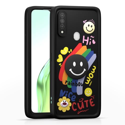 Image of Pikkme Back Cover for Oppo A31 | Soft Silicone| Cute Rainbow Smile & 3D Cartoon Flower Design | Shockproof Raised Camera Protection Bumper Case (Black)