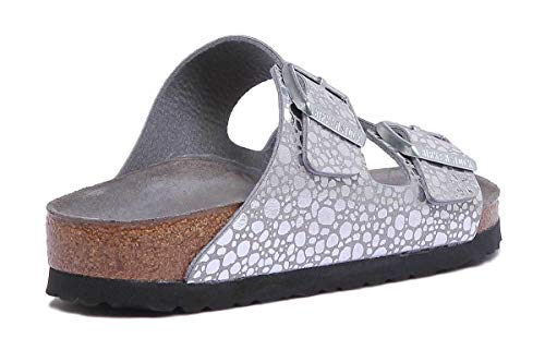 Image of Birkenstock Women's Heels Open Toe Sandals, Silver Metallic Stones Silver Gray Metallic Stones Silver Gray, 7.5 Narrow