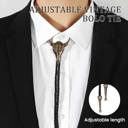 JOOTUEPOCorbata de cuero con cráneo de vaca, paquete de 2 corbatas bolo, disfraz de vaquero para hombre, en cuero vintage/hecho a mano, para accesorios de disfraz de Halloween/camisa de vaquero - imagen 6