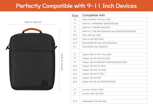 Image of Dadanism 9-11 Inch Tablet Sleeve Bag Carrying Case with Shoulder Strap for iPad (A16) 11 inch, iPad 10th Gen 10.9 inch, iPad Air M4 /Pro M5 11 inch, iPad 9 /8 /7th 10.2 inch, Galaxy Tab A11+ Plus 11 inch,Black & Grey