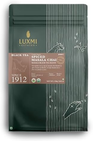 LUXMI Estates Spiced Assam CTC Masala Chai – 250g Pack | USDA Organic Black Tea Blend with Cinnamon, Cardamom & Spices | Authentic Indian Chai for Immunity & Wellness