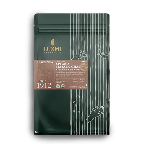 Image of LUXMI Estates Spiced Assam CTC Masala Chai - 250g Pack | USDA Organic Black Tea Blend with Cinnamon, Cardamom & Spices | Authentic Indian Chai for Immunity & Wellness