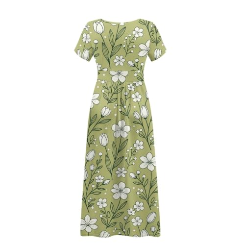 Image of Women's Fall Summer Short Sleeve Ankle Length V-Neck Party Dress with Pockets Size S-3XL