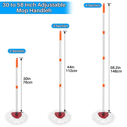 Spin Mop Replacement Handle (Orange) 4-Section 2.5-5Ft Compatible With O-Cedar Spin Mop Base Easywring Mop Refills Use For Floor Ceiling Car Cleaning #TOP4